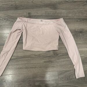Garage Light Pink Long Sleeve Cropped Open Back Top Medium